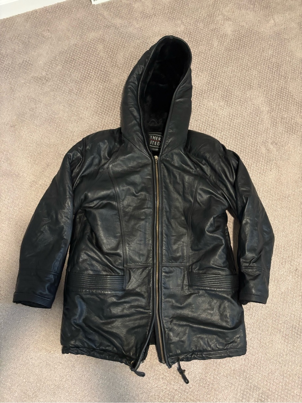 Leather Limited Jacket Unisex Medium Black Genuine Leather + Faux Fur Lining Zip